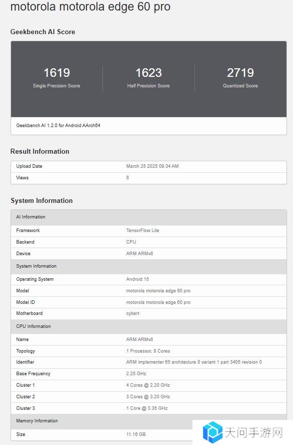摩托罗拉 Edge 60 Pro 手机跑分曝光：天玑 8350 芯片 + 12GB 内存